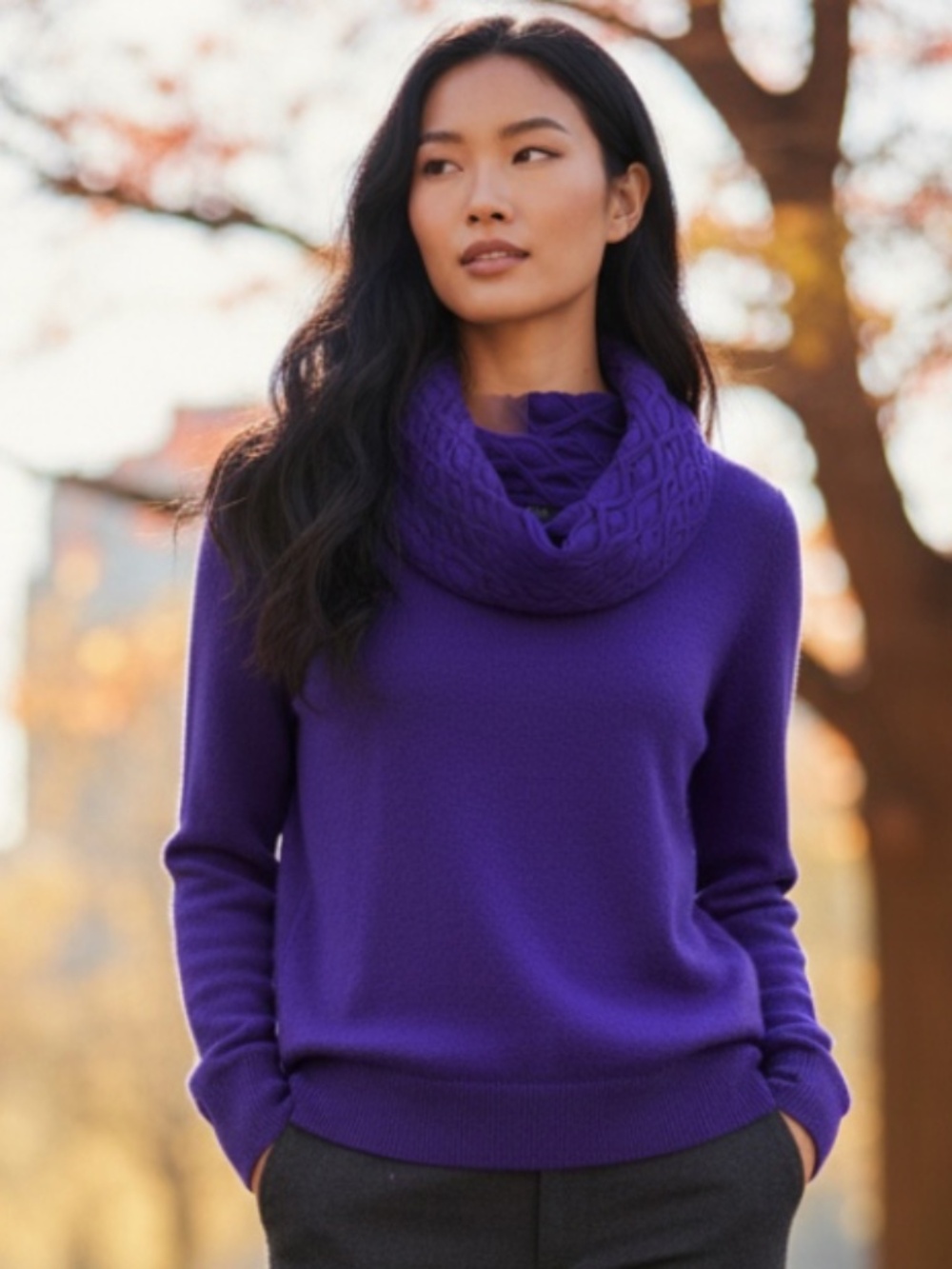 Privé Cashmere Sweater Pullover Sz Small Purple Cowl Neck Quiet Luxury SOFT
